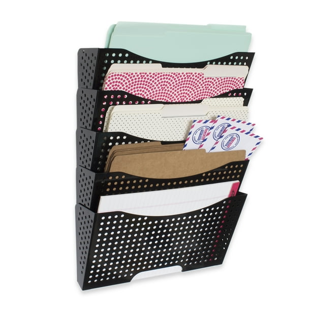 Wallniture Dots Lisbon Metal Wall File Holder Organizer 5 Tier Folders Letter Size And Office Decor Black Com - Wall File Holder Organizer