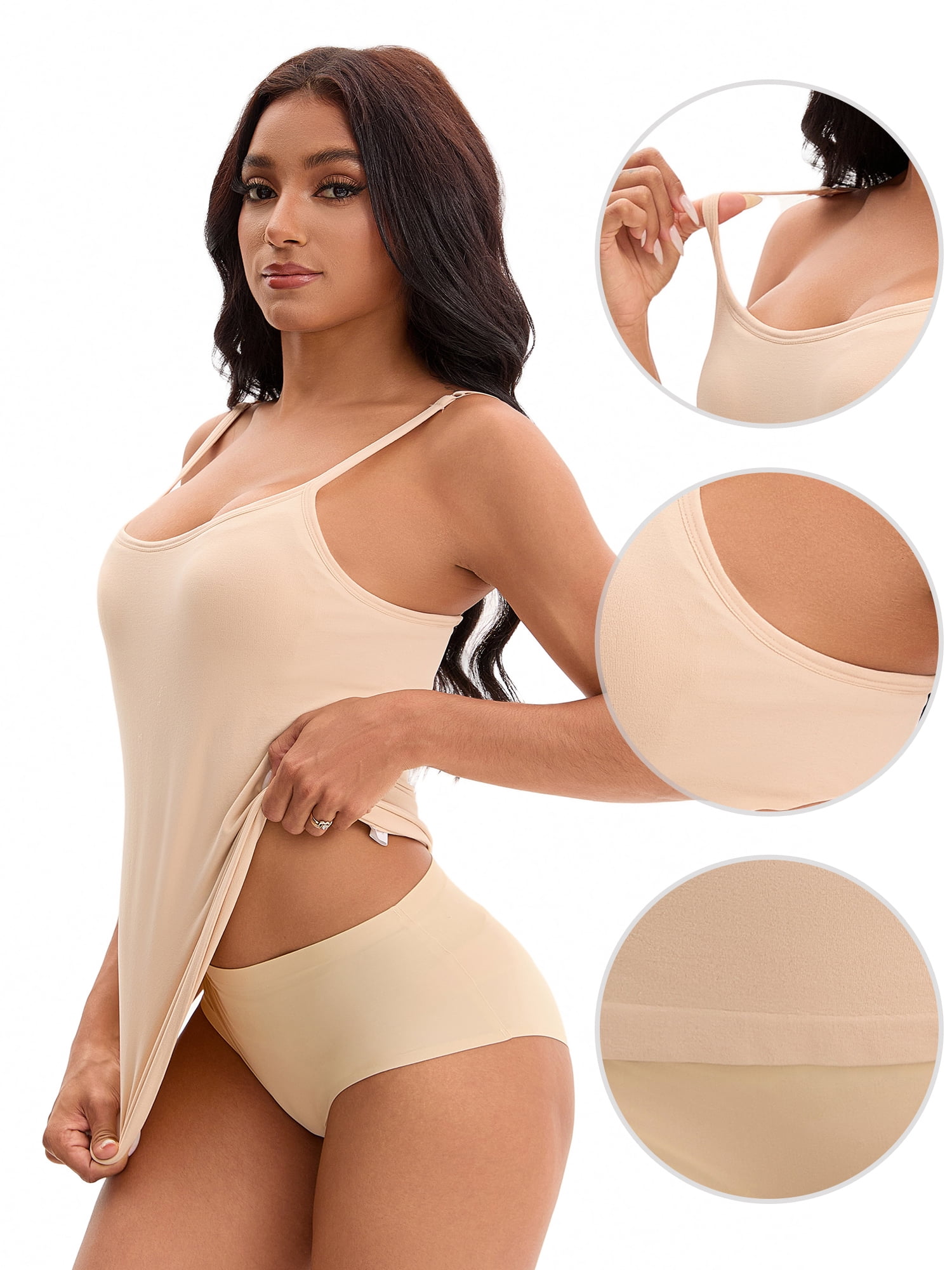 Unique Bargains Spaghetti Strap Camisole Sleeveless Top 2XL Beige