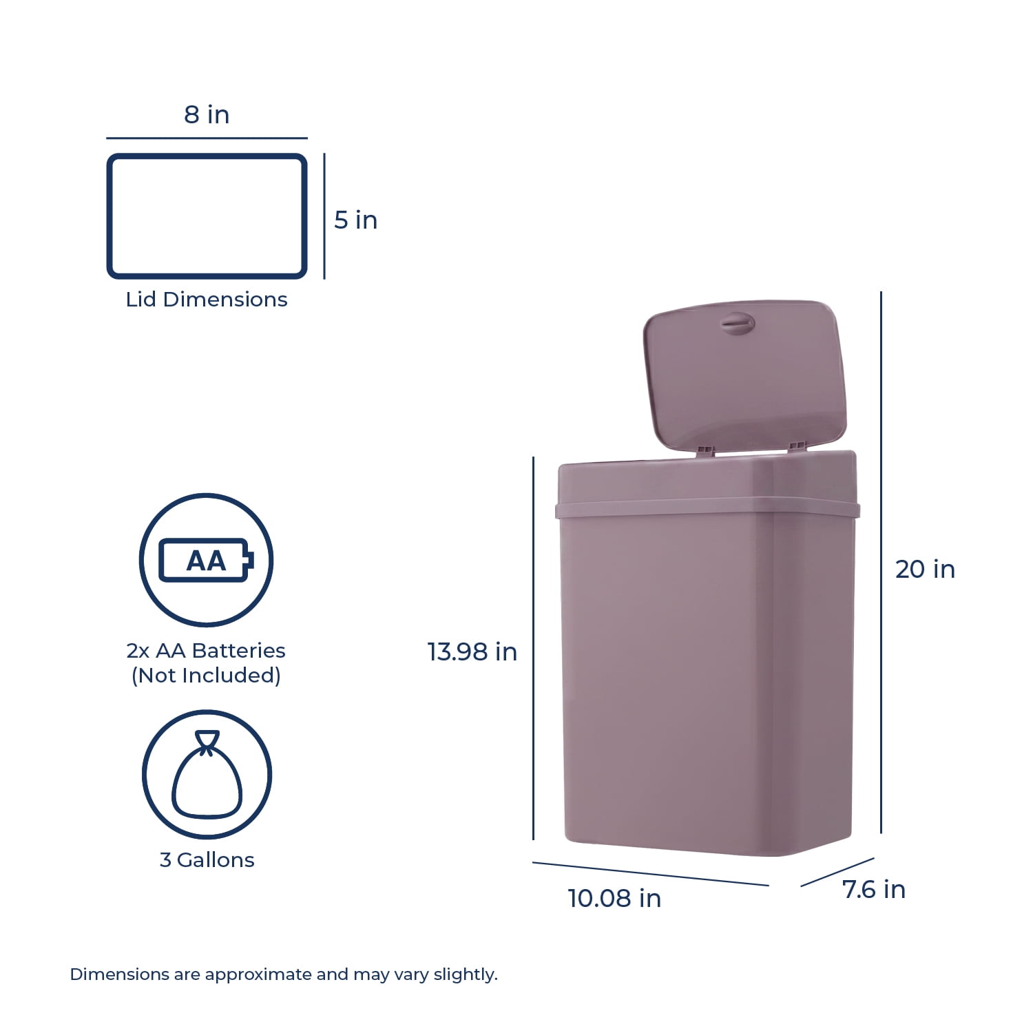 Nine Stars Automatic Bathroom Trash Can, 3.2 Gallon Plastic, Motion Sensor Waste Bin with Soft Close Lid, Hazy Purple