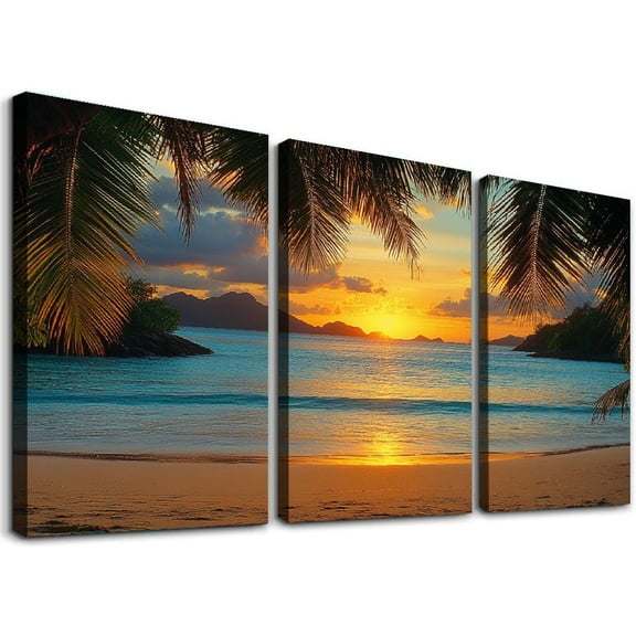 Transform Your Home with Stunning Palm Tree Beach Triptych Wall Art | Perfect for Coastal Decor