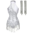 thumbnail image 3 of iiniim Women Sequin Latin Dance Outfits Sleeveless Fringed Ballroom Leotard with Gloves Salsa Tango Dancewear Silver XL, 3 of 6