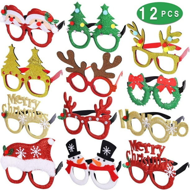 12 piezas de anteojos de Navidad con purpurina, marcos de anteojos de fiesta, decoración navideña, anteojos de disfraces para fiestas de Navidad, recuerdos de vacaciones, cabina de fotos (talla única) Xemadio WRMH-1535
