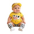 thumbnail image 2 of Angala 4 Piece Outfits For Girls Crew Neck Short Sleeve Cartoon Cow Print T Shirt With Leggings Shorts And Headwear Set Girls Autumn Daily Wear Clothes, 2 of 4