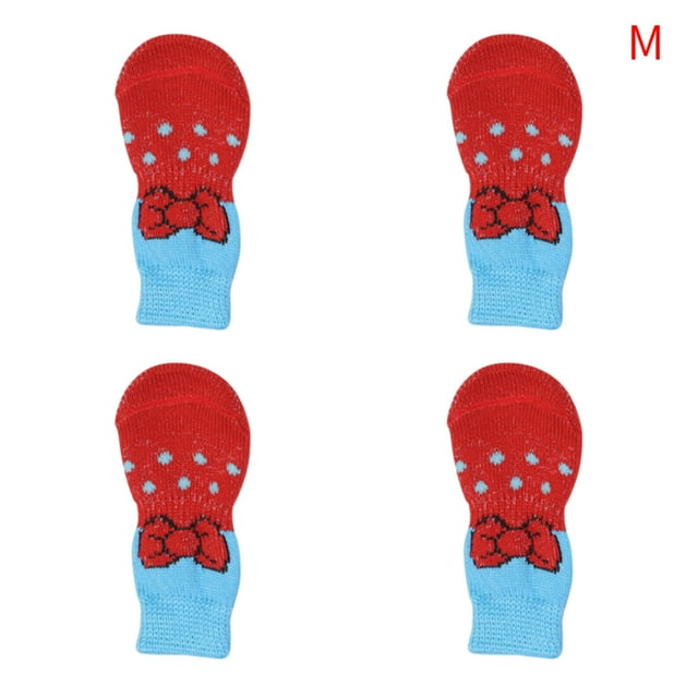 4 Pairs Pet Socks Cotton Non-skid Animals Paw Pet Traction Control Socks Non-Slip Paw Protector Protector Floor Sock for Indoor Traction Control, Red, M