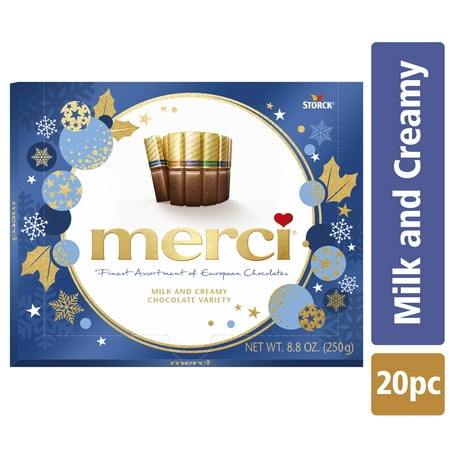 PR Merci Milk Chocolate Assorted Holiday Christmas Chocolate Candy Box, 8.8oz