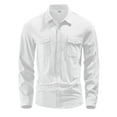 thumbnail image 7 of WTOBBY Men's Casual Long Sleeve Shirt Lapel Collar Button Front Pocket Classic Fit Breathable Cotton Blend Office Wear Business Casual Daily Top,White S, 7 of 7