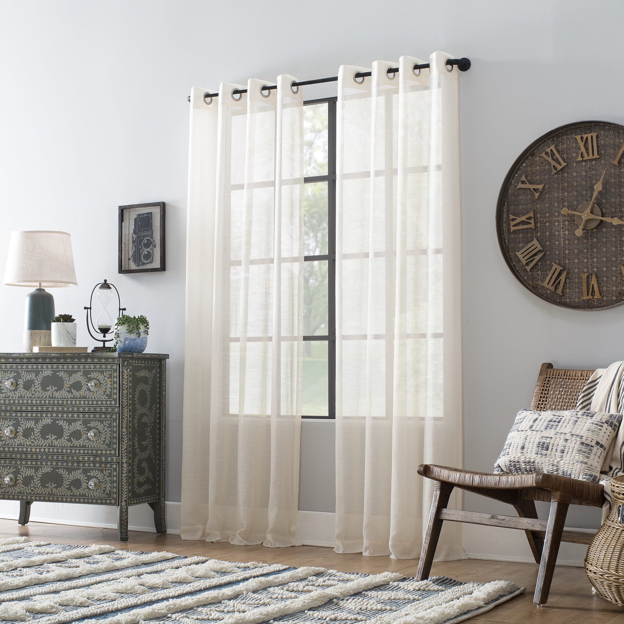 Archaeo Slub Textured Linen Blend Grommet Top Curtain, 52"x63", Ivory