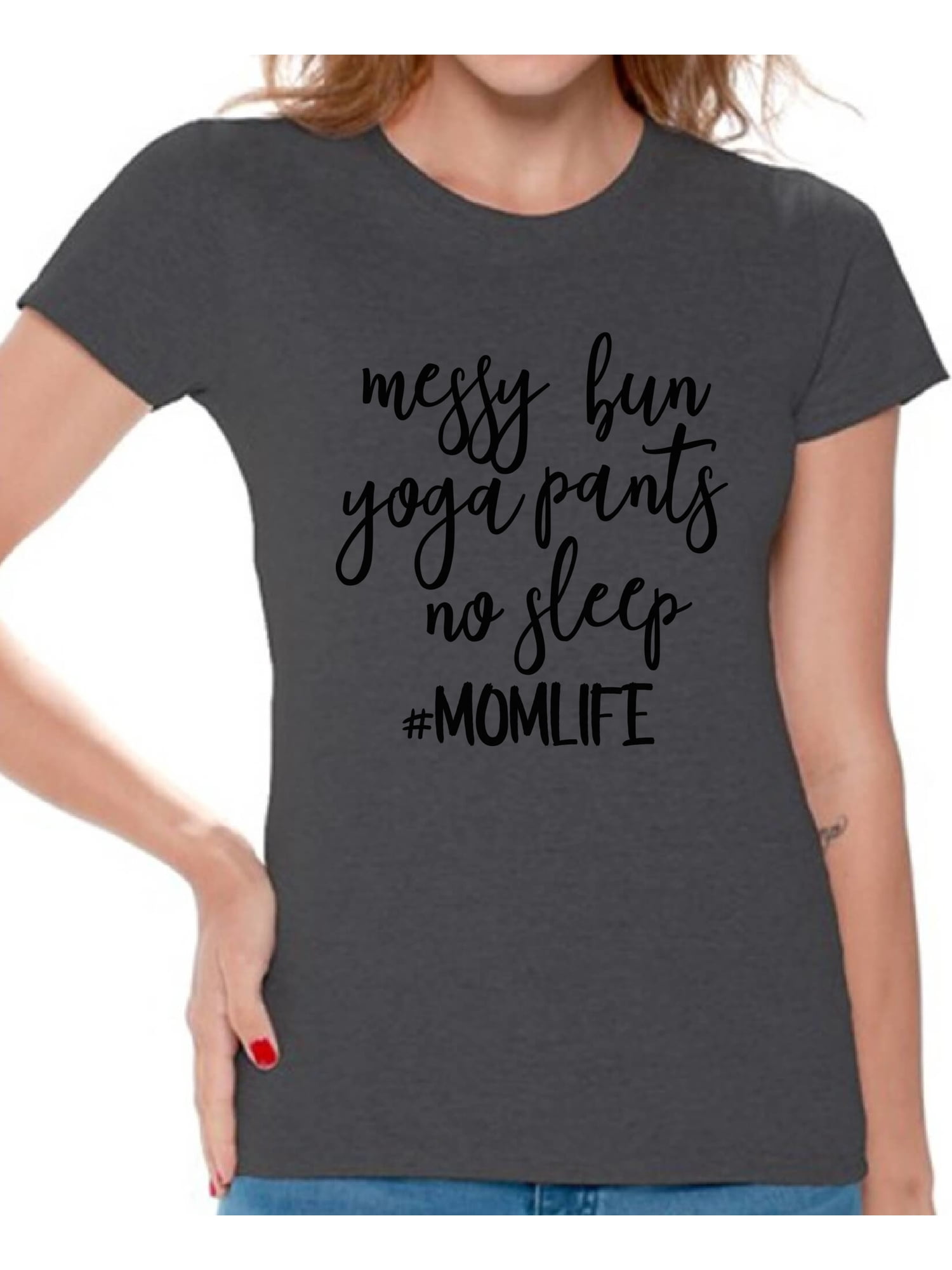 Awkward Styles Womens Messy Bun Yoga Pants No Sleep Its a Momlife Graphic Sweatshirt Tops Black
