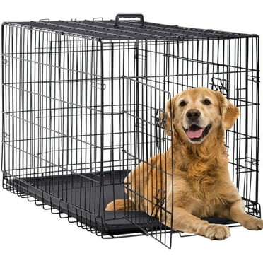 24,30,36,42,48 Inch Dog Crates for Large Dogs Folding Mental Wire Crates Dog Kennels Outdoor and Indoor Pet Dog Cage Crate with Double-Door,Divider Panel, Removable Tray (Black, 42")