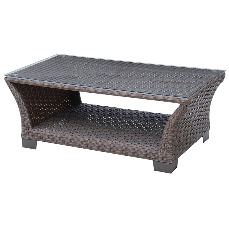 Furniture of America Hampton Glass Top Patio Coffee Table in Brown