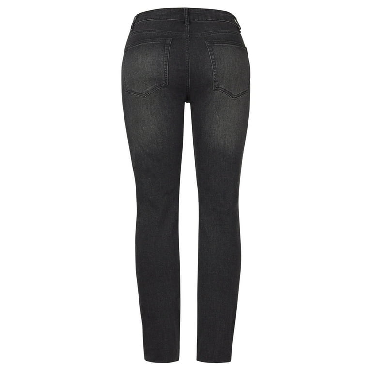 JNGSA Women Denim Joggers Elastic Waist Stretch Pants Button Mid Waist Skinny Ripped Jeans Trousers Hole Pants with Pockets Black 6 Walmart