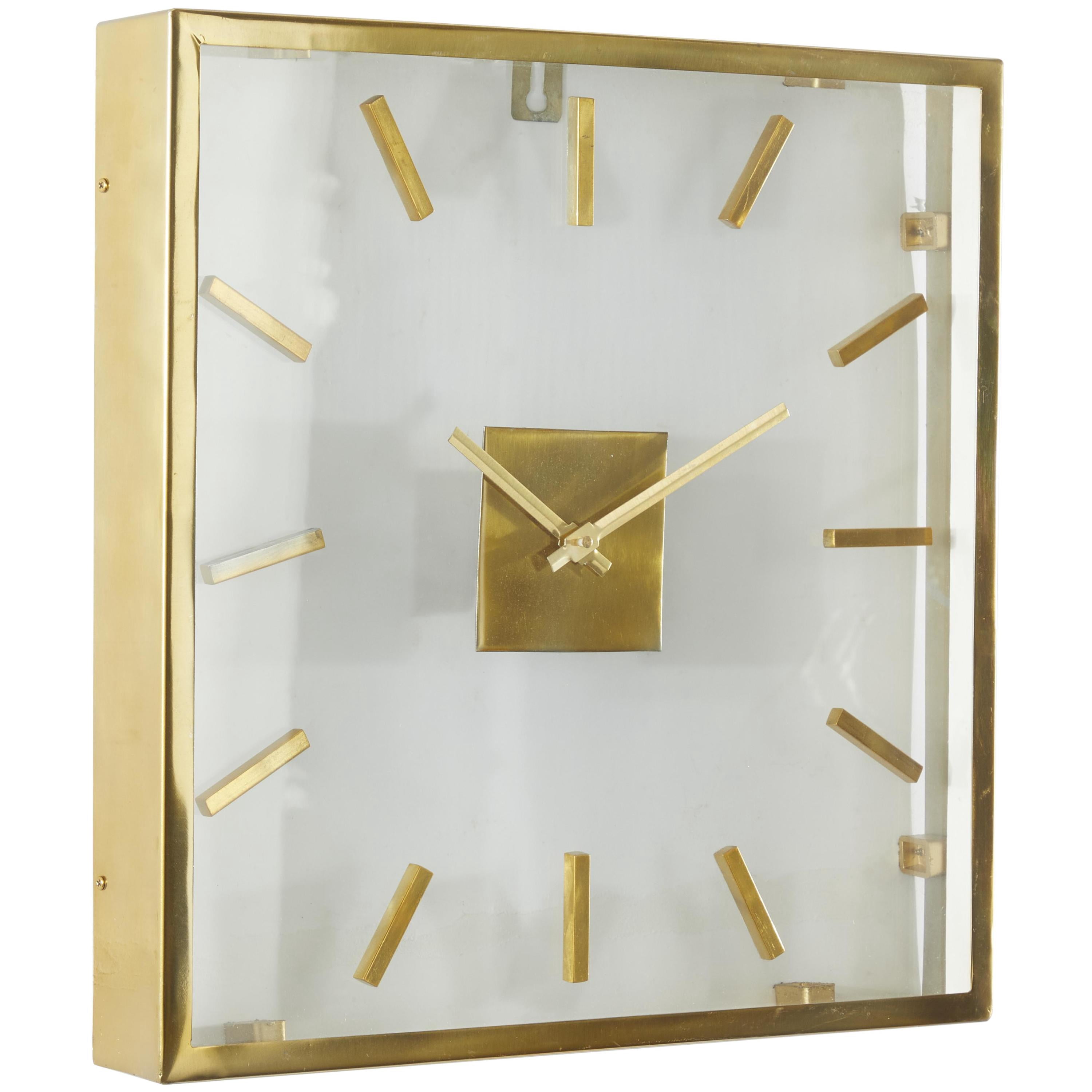 DecMode 16" Gold Stainless Steel Metal Wall Clock with Clear Face