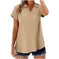 thumbnail image 2 of OSFVNOXV Plus Size Tops for Women Summer Dressy V-Neck Golf Shirts Cap Short Sleeves Loose Fit Solid Color Pullover Lounge Tops, 2 of 8