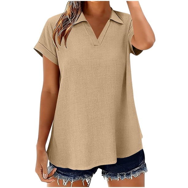 Camisetas de Manga Corta Extra Larga para las Mujeres Blusa con Cuello en V Azul Claro