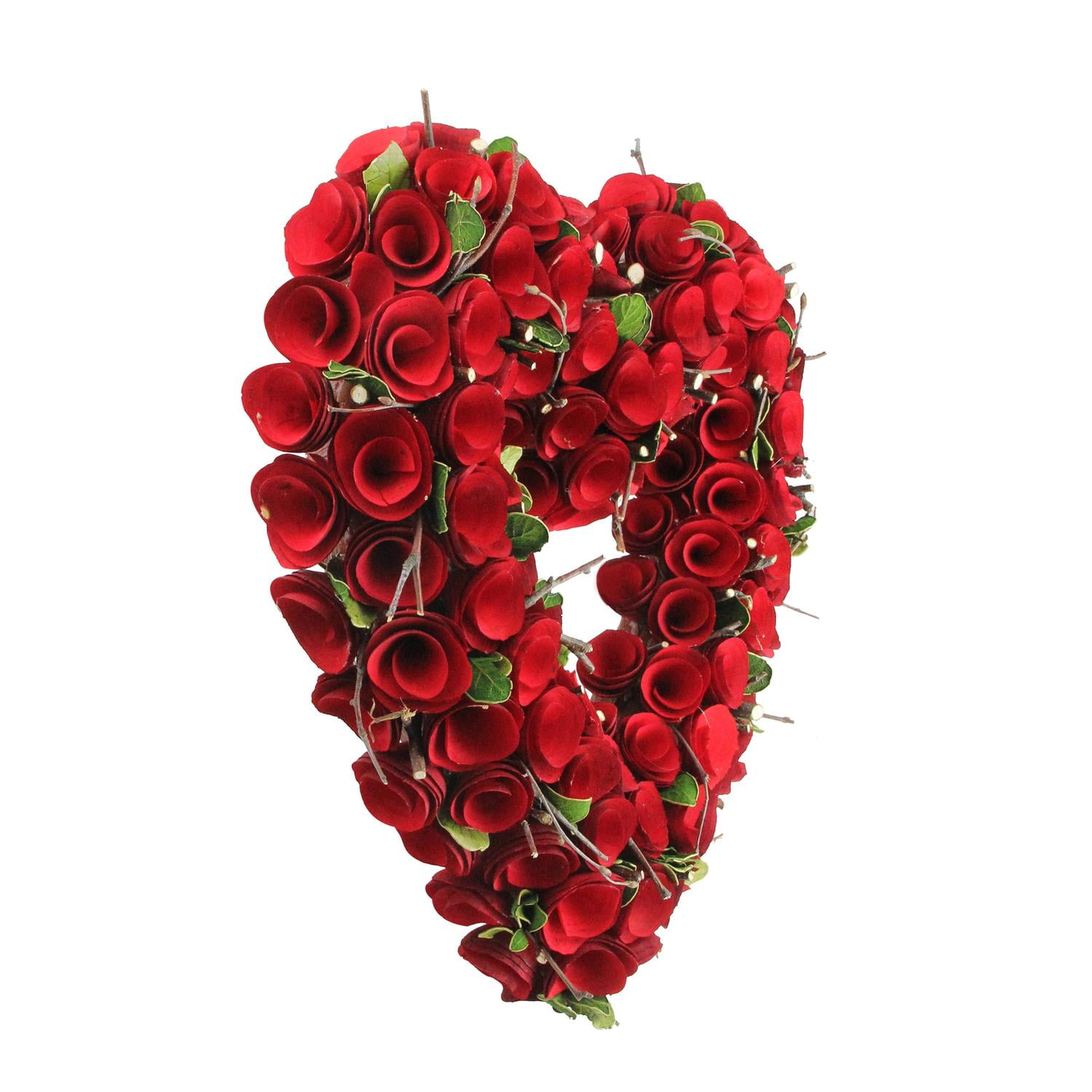 13" Red Wooden Rose Floral Heart Shaped Artificial Valentine’s Day