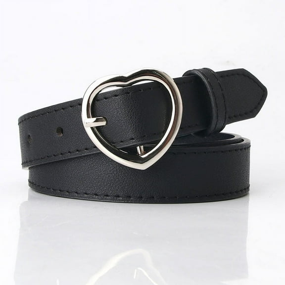 Zhuge Women's Fashion PU Leather Dress and Jeans Belt for Girls and Women Heart Buttons (Black)