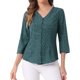 thumbnail image 1 of Blusa de mujer Inspire Chic con cuello en V, mangas 3/4, estampado de lunares y corazones, parte delantera con botones, verde teal, talla XS, 1 of 6