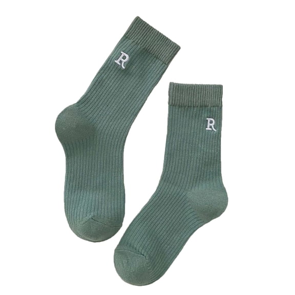 Prolriy Crew Socks for Women Ladies Letter R Embroidered Socks Candy Color Socks Solid Color Long Socks Pile Pile Socks Womens Socks Army Green