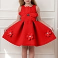 thumbnail image 2 of Red Kids Girl Dress Sleeveless Floral with 3D Flowers, Twirl Holiday Party Dress for Little Girls, Pullon Easter Birthday or Church Outfit,Size 2-3 T, 2 of 8