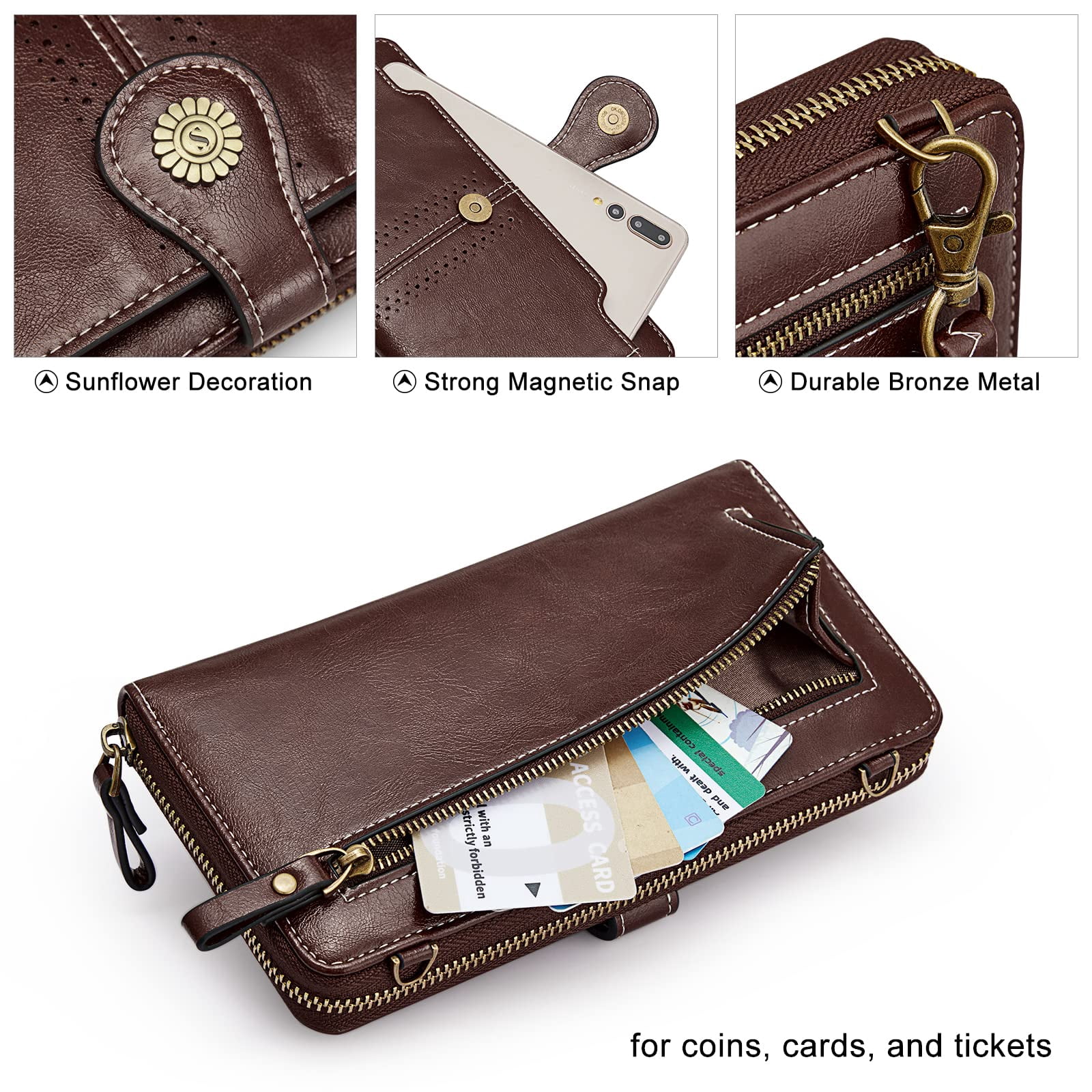 S-ZONE Vegan Leather Crossbody Bags for Women Small Cell Phone Purse RFID Blocking Clutch Purses with 2 Straps