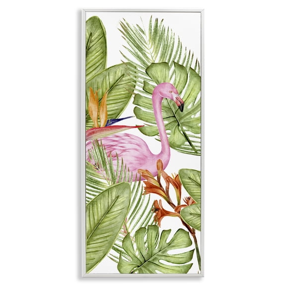 Stupell Industries Bohemian Flamingo & Monstera Leaves White Framed Giclee Art, 13 x 30, by Kim Allen