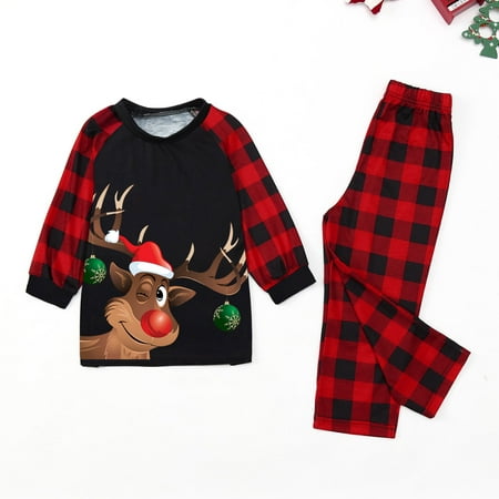 

Parent-Child Kids Outfit Parent-Child Warm Christmas Clever Set Plaid Printed Home Wear Pajamas Two-piece Kids Set
