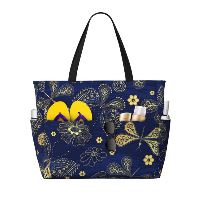 Easygdp Vintage Golden Butterfly Bolsa de Viaje de Playa de Gran Capacidad, Bolsa Tote Perfecta para la Playa, Escapadas de Fin de Semana y Viajes