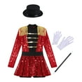 thumbnail image 3 of Doomiva Kids Girls Shiny Ringmaster Halloween Dancewear Sequins Tassel Cap Leotard Dress Cheer Leader Uniform Red-Set 14, 3 of 6