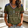thumbnail image 2 of KDDYLITQ Patriotic Shirts for Women Vintage 911 Memorial Never Forget Flag Tops Short Sleeve V Neck 25th Tshirt Army Green M, 2 of 4