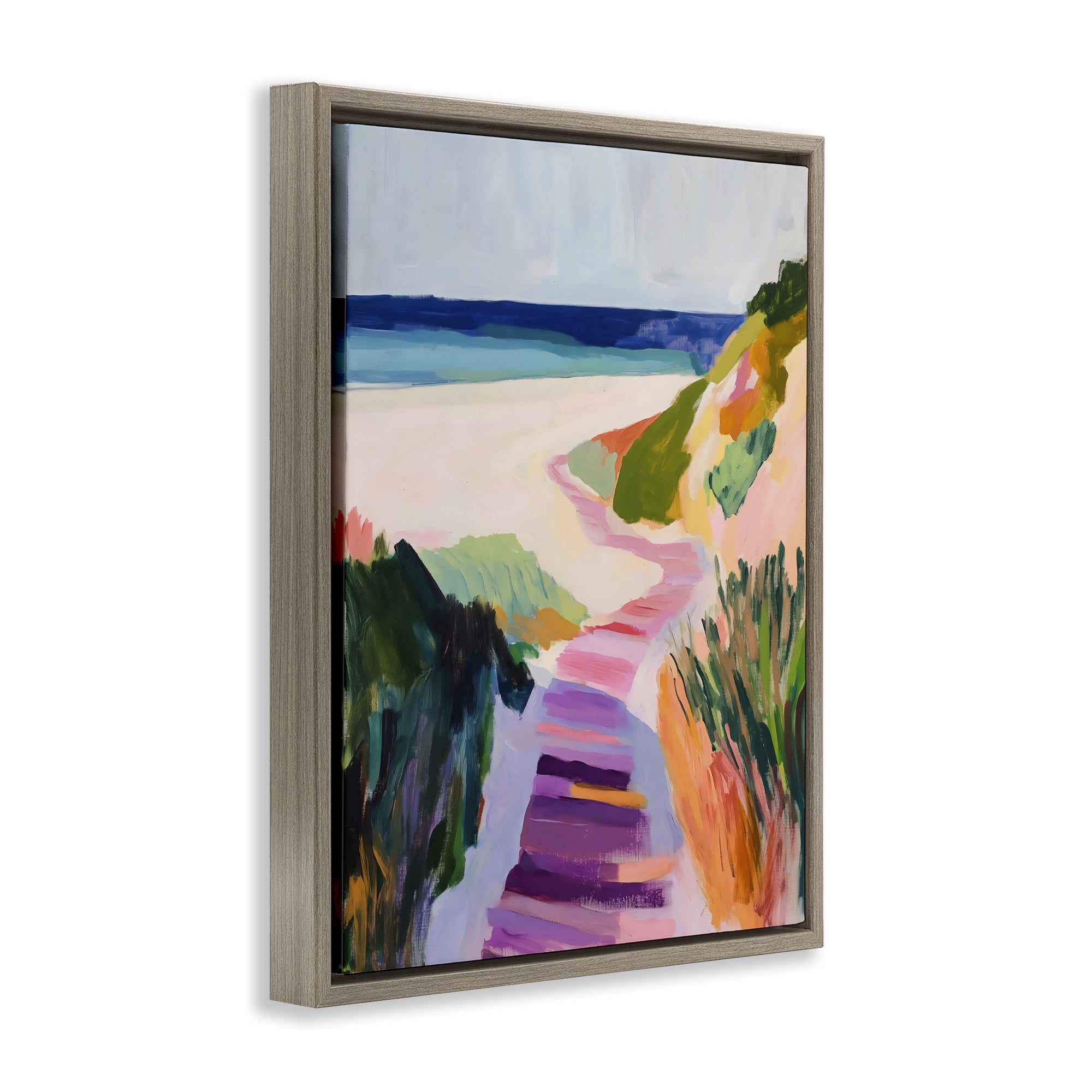 Stupell Industries Pastel Beach Pathway to Shore Brown Framed Floater Canvas Wall Art, design by The Prints Vibe