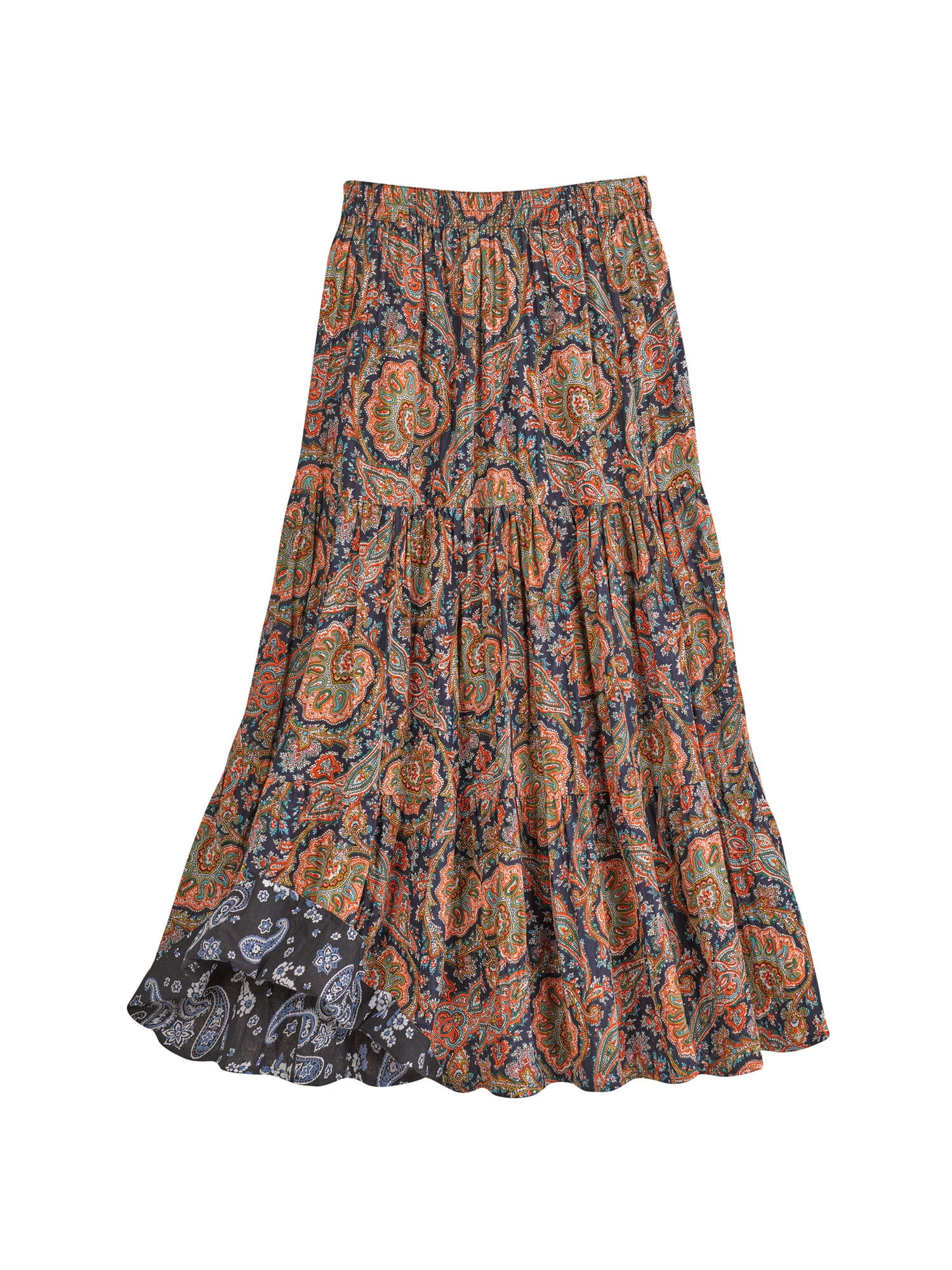 Women's Reversible Boho Maxi Skirt - Paisely Skirt - Rust, Small, 36