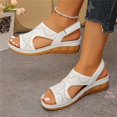thumbnail image 6 of IEMIEMIEM Women's Perforated Leather Sandals Summer Comfortable Leaf Cut-Out Design Adjustable Strap Cushioned Wedge Heel Casual Sandals Walking Shoes White 9 Wide, 6 of 7