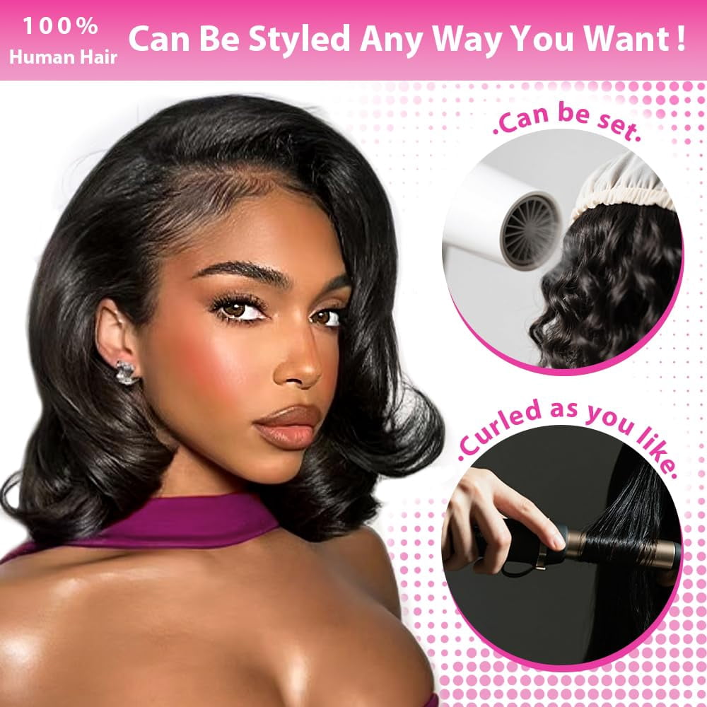 Short Body Wave Bob Wig 13x4 Transparent Lace Frontal Wig Human Hair Pre Plucked Wigs