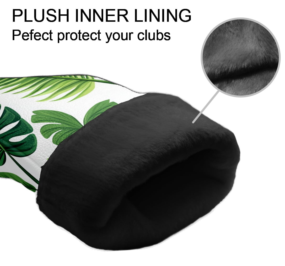 Golf Club Covers PU Leather Waterproof Head Covers for Fairway Woods Hybrids Green Leaves