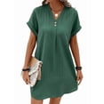thumbnail image 2 of Summer Dresses for Women 2025 Casual Button V Neck Short Sleeve Tunics A Line Ribbed Mini T Shirt Dress Green L, 2 of 7