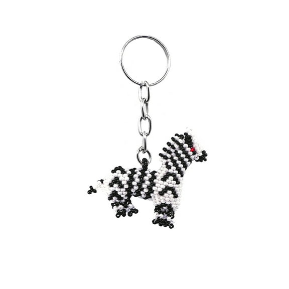 Zebra Czech Glass Seed Bead 3D Figurine Keychain Metal Ring - Handmade Gifts Boho Car Keys Bag Jungle Animal Accessories