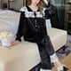 thumbnail image 3 of Pijama de terciopelo con diamantes dorados para mujer, de invierno y otoño, de manga larga, estilo princesa dulce, con cuello en V, de encaje, suave y cálido., 3 of 5