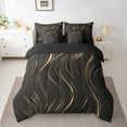 thumbnail image 2 of Feelyou Black Gold Stripes Bedding Comforter Set 7 Pieces, Modern Abstract Geometric Full Bedding Set, Chic Minimalism Reversible Fitted Sheet Flat Sheet, Luxury Bedroom Decor, 2 of 7