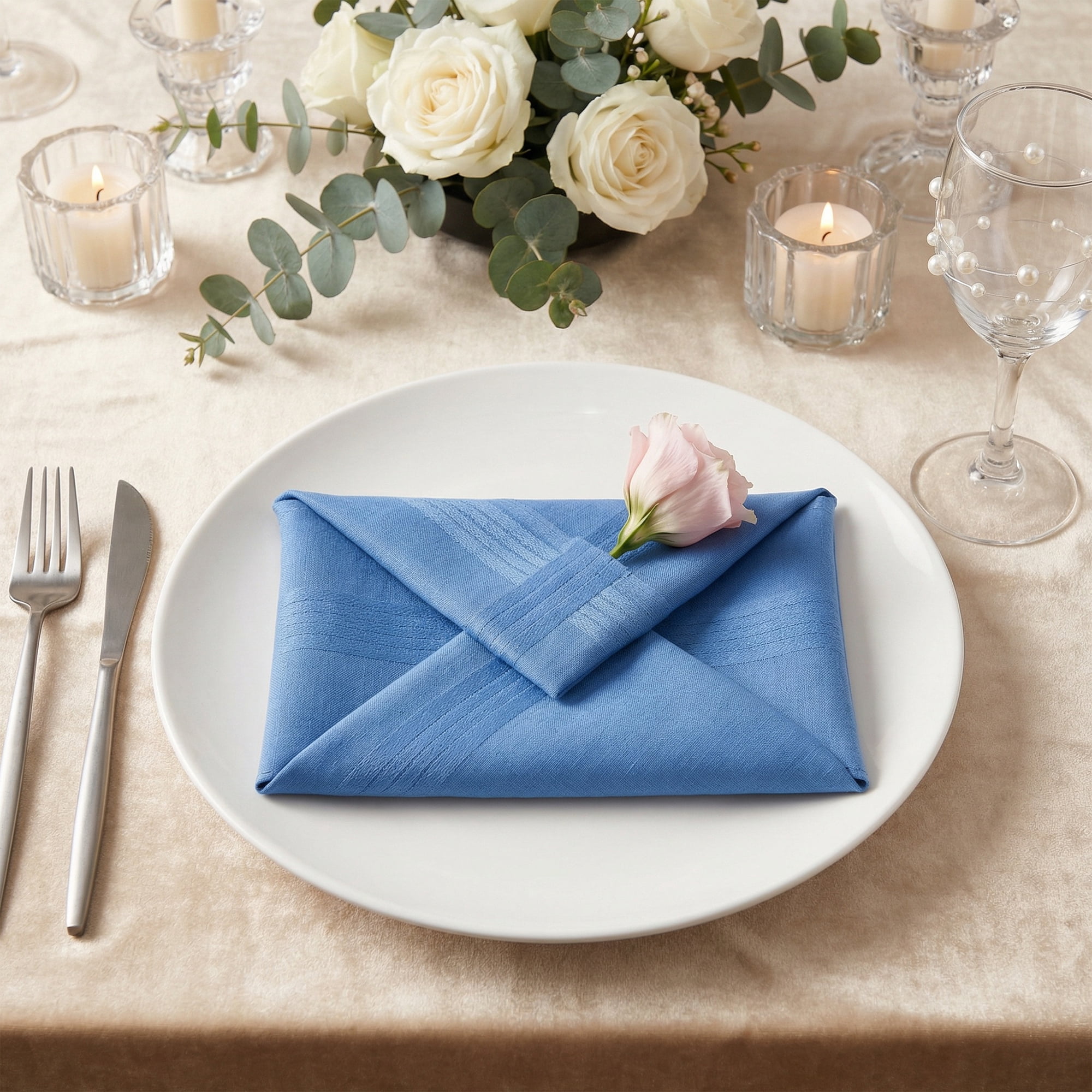 Unique Bargains 12Pcs Washable Reusable Cloth Napkins Blue Gray 16x16inch