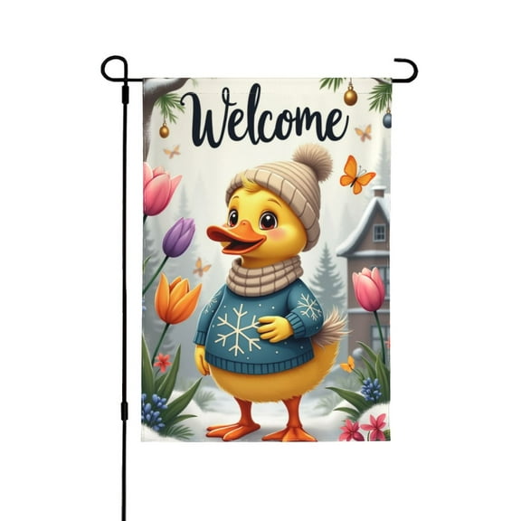 Welcome Winter Garden Flag 12x18 Inch Double Sided Cute Duck Snowflake Sweater Design Yard Flag Outdoor Home Seasonal Decor
