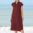 thumbnail image 4 of New Style Cardigan Stand Collar Single Breasted Cotton Linen Pocket Large Size Dress Petticoat for Women Wine Red XXXL, 4 of 6