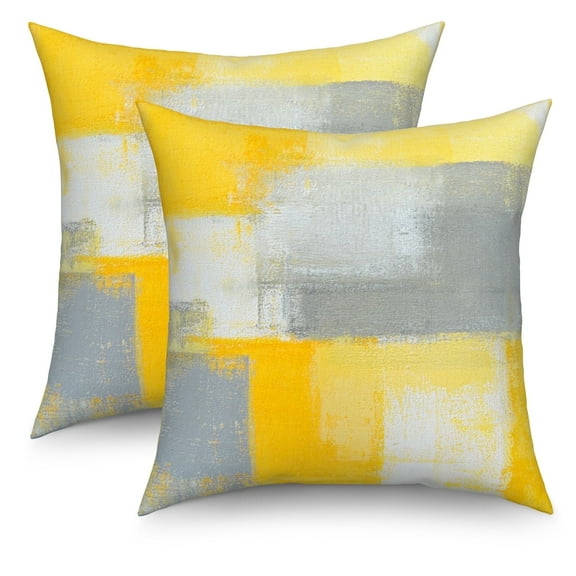 DaShan Yellow and Grey Pillow Cover 20x20 Set of 2,Abstract Oil Painting Decorative Pillow Cases Couch Cushion for Bedroom Home Decor