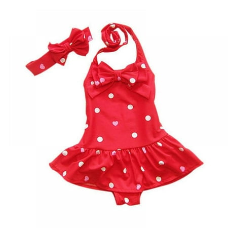 

Baby Girls Swimwear One Piece Swimsuits Beach Wear with Headband