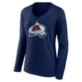 thumbnail image 2 of Women's Navy Colorado Avalanche Primary Team Logo Long Sleeve V-Neck T-Shirt, 2 of 3