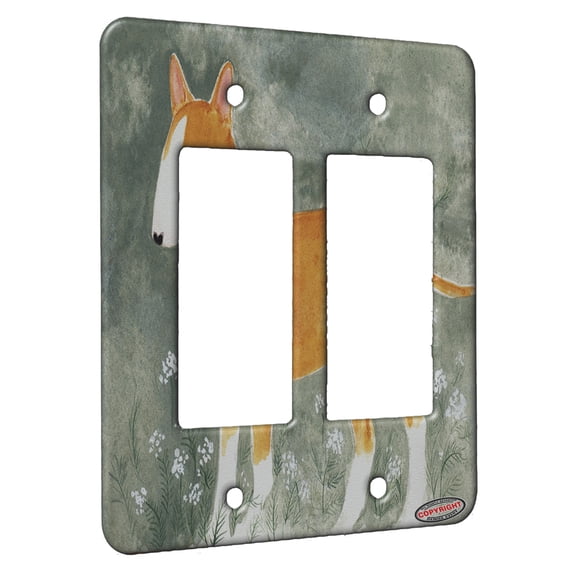 KuzmarK™ 2 Gang Rocker Wall Plate - Colored Bull Terrier with Queen Anne's Lace Dog Art by Denise Every