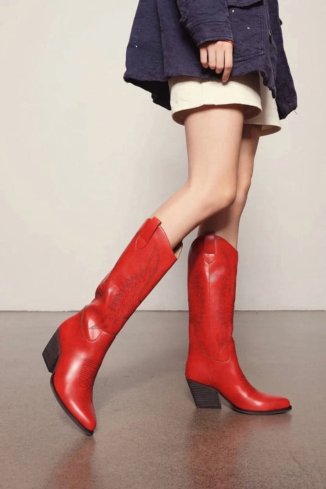Women’s Glossy Western Embroidery Cowgirl Knee High Boots