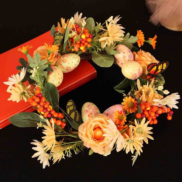 ESSSUT Couronne de Pâques Décorations de Fête à la Maison Pendentif Porte Easter Eggs Simulation Couronne de Pâques Décorations Multicolores