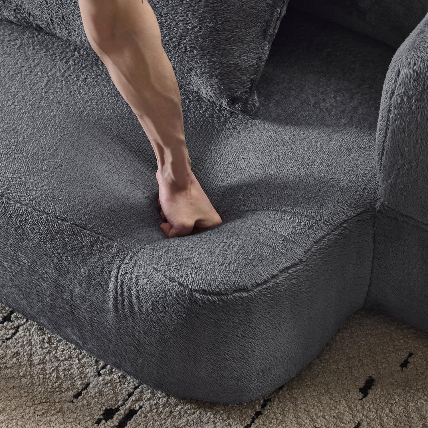 Demi Bonn Versatile 3-in-1 Sectional Sofa with Ottomans, Cozy Foam Fold-Out Bed, Space-Saving Chenille Lounger for Small Apartments & Home Offices, Gray