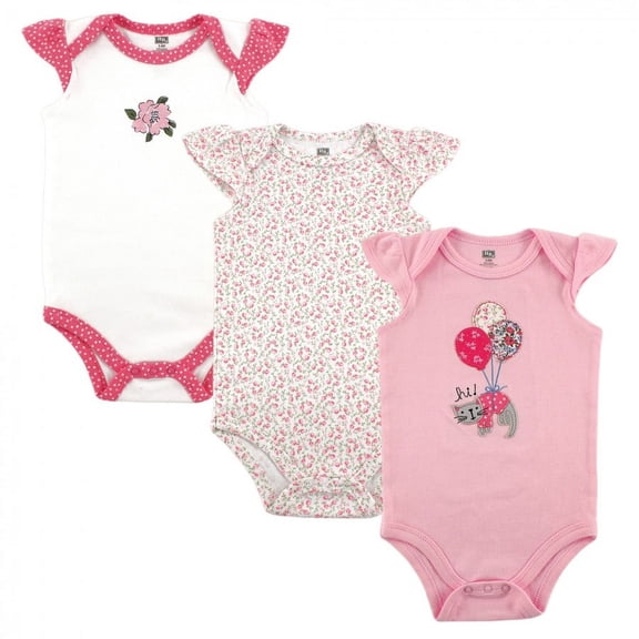 Hudson Baby Infant Girl Cotton Bodysuits 3pk, Kitty, 0-3 Months