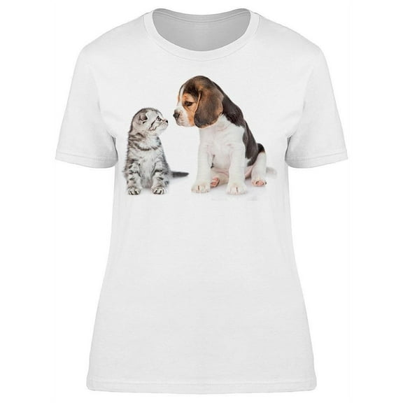 Beagle And Cat Sitting Together T-Shirt Women -Image by Shutterstock, Female Medium